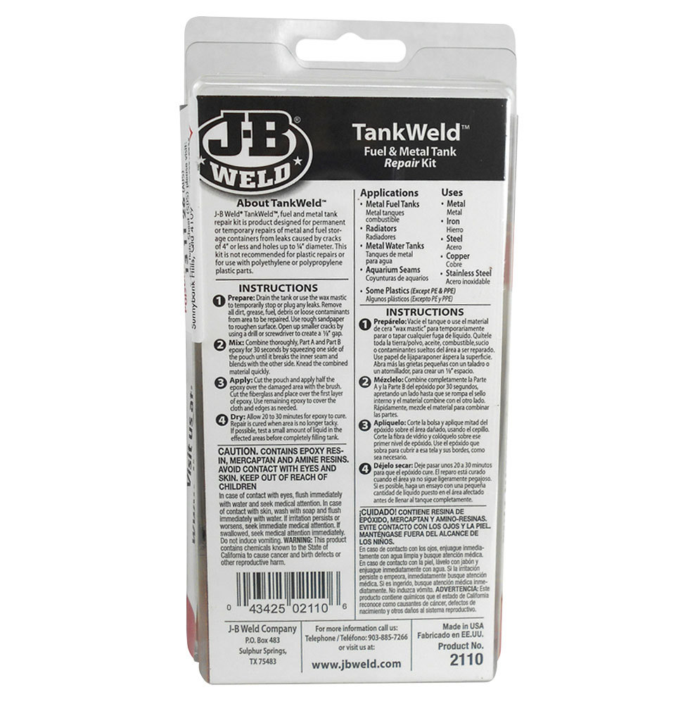 JB Weld Fuel Metal Tank Repair Kit 2110 JB Weld Tank Weld