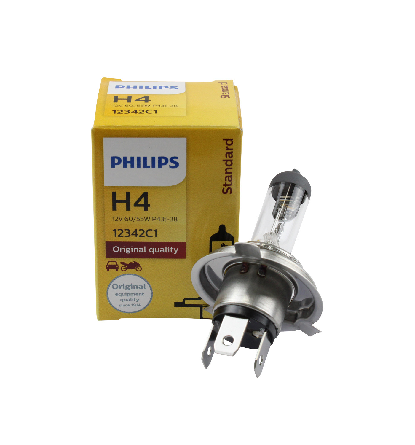 H4 PHILIPS Vision 12342PRC1 P43t-38 Headlights Car Bulb Single 12V 60/55W