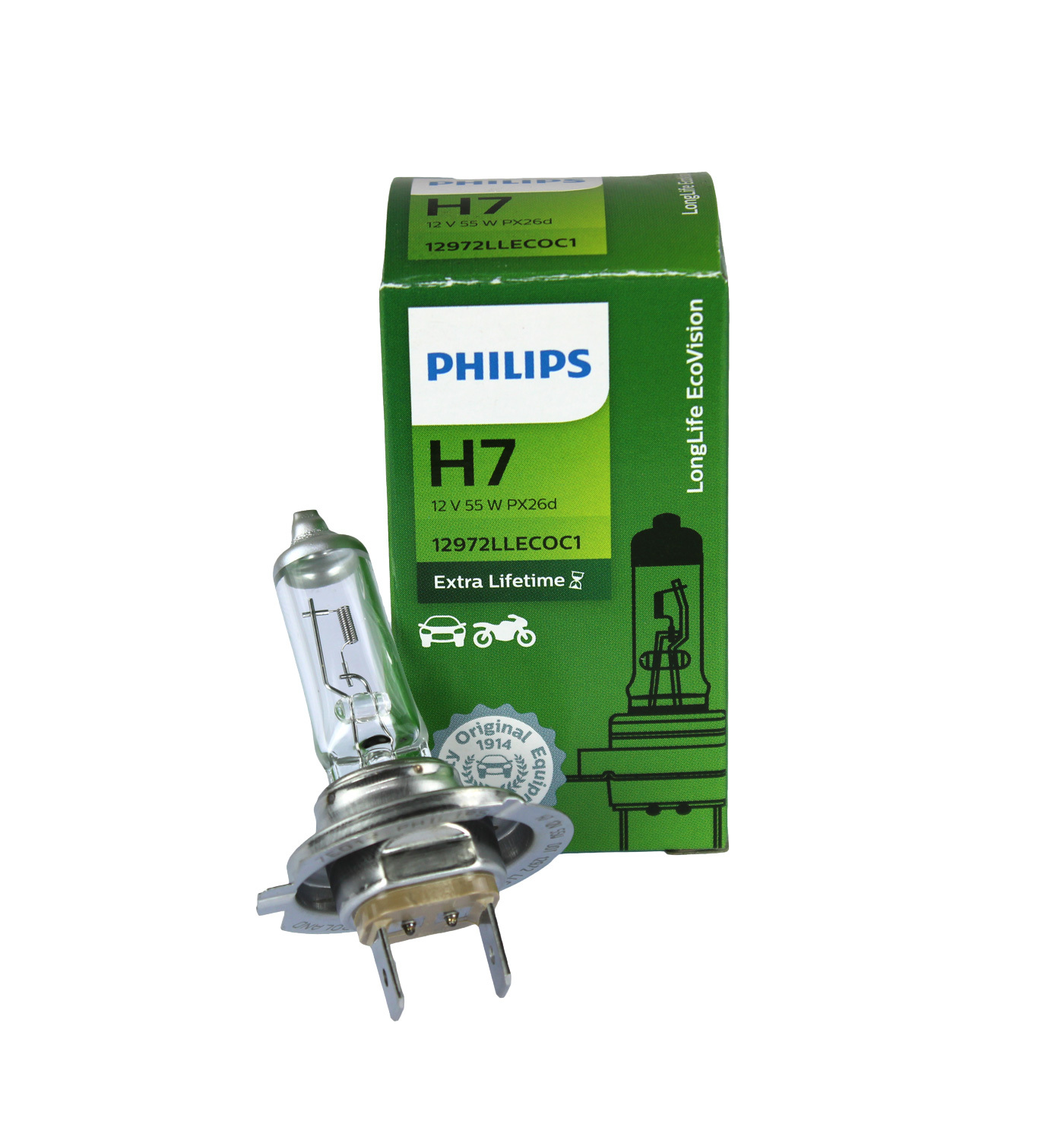 Philips LongLife Eco Vision H7 12V 55W PX26d 12972LLECOB1 Car